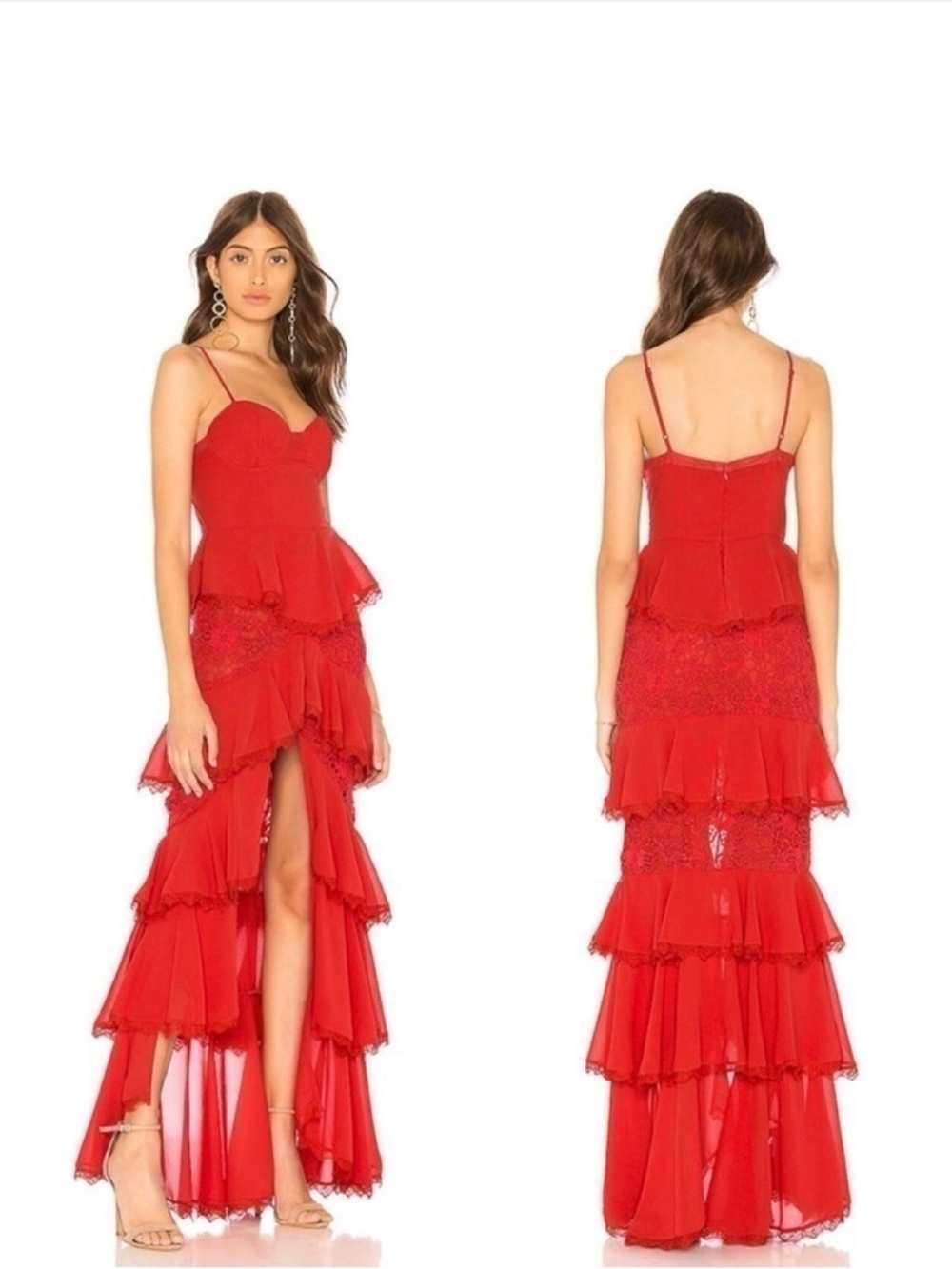 Majorelle Zelda Fitz Gown Sleeveless Chiffon Floral Lace High Low Maxi Dress XS